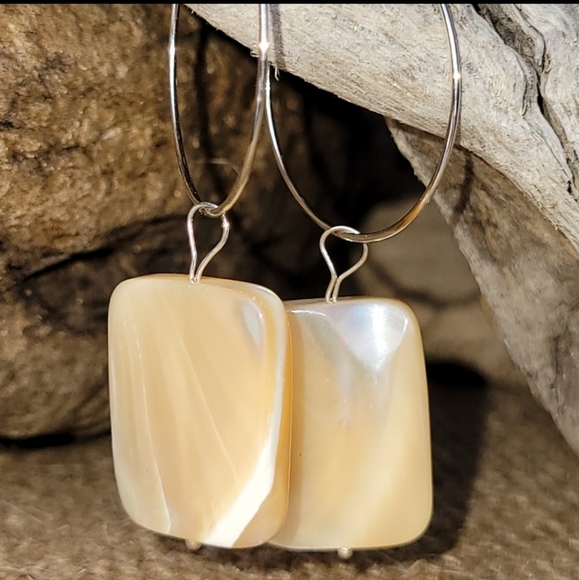 PanzyWaltz Jewelry - Caramel Dulce de Leche Mother of Pearl Earrings, OOAK Artisan